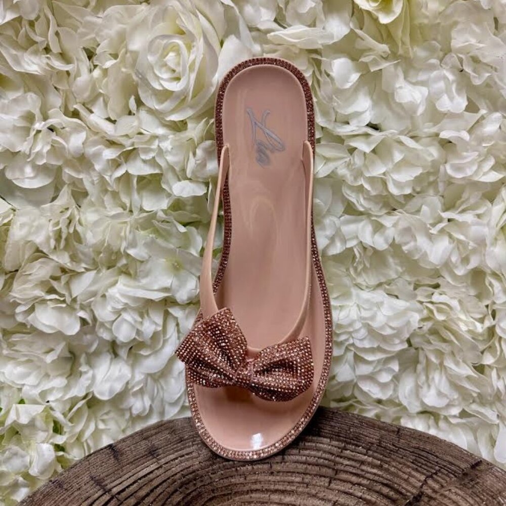 Tan Sandal with Bow and Tan Gem Detailing